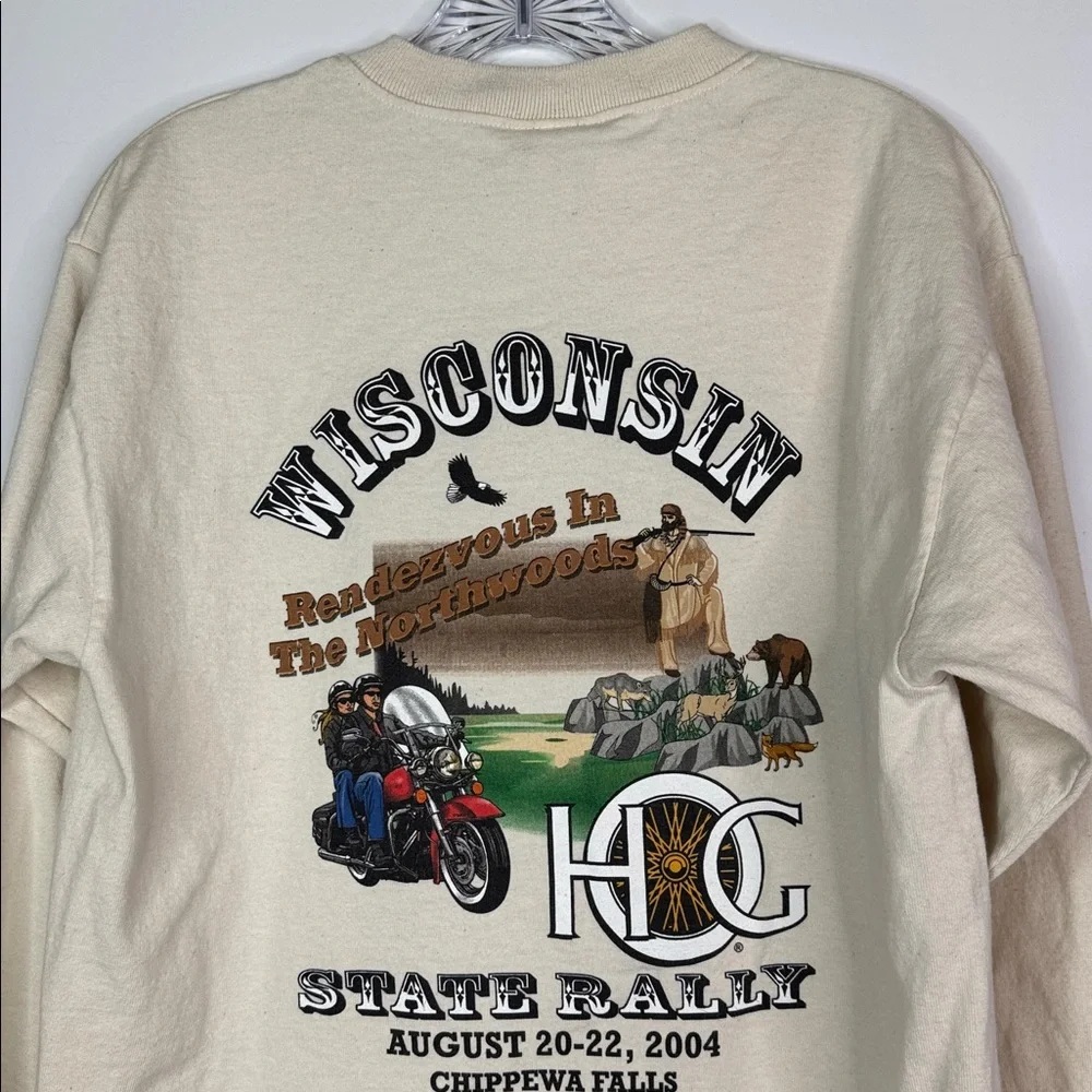 Vintage Harley Owners Group Wisconsin State Rally 2004 Long Sleeve Henley Medium